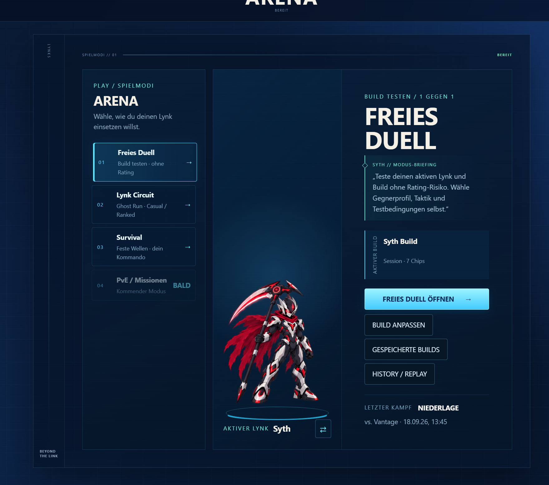 Arena-Modusauswahl mit Syth