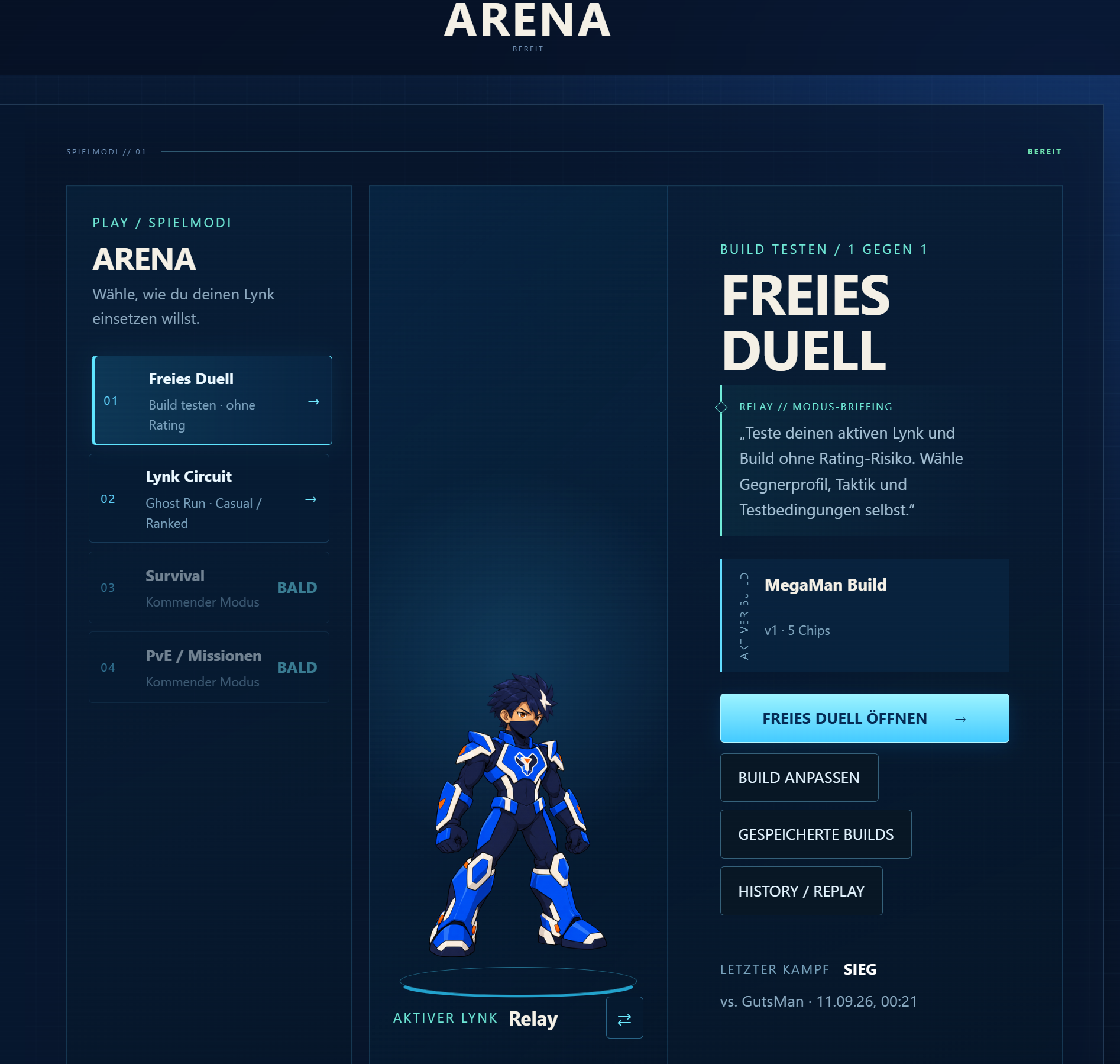 Arena — aktuelle Modusübersicht